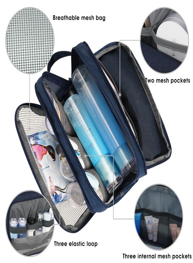 WANDF Toiletry Bag for Men Hanging Dopp Kit Water Resistant Shaving Bag Small Toiletry Bag for Traveling (Denim Pure Navy Blue) - Image 3